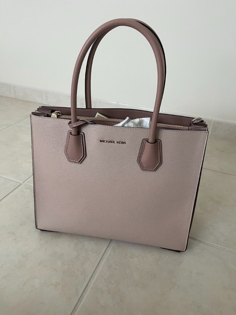 NEW Michael Kors Mercer Large Pebbled Leather Accordion Tote • Pink • 30T8TM9T3L